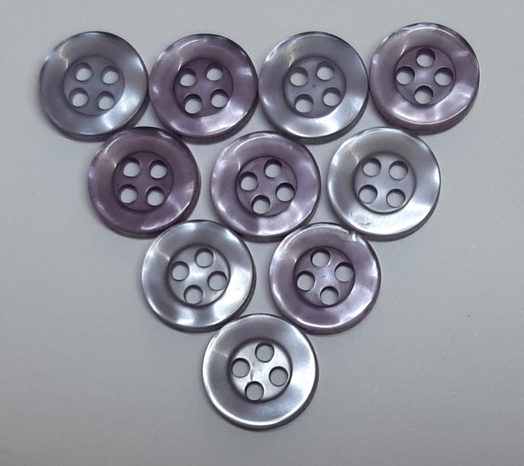 Buttons 10 Vintage 4 Hole for Dress Shirts Pearlesque violet / grey tints 10.7mm New Old Stock