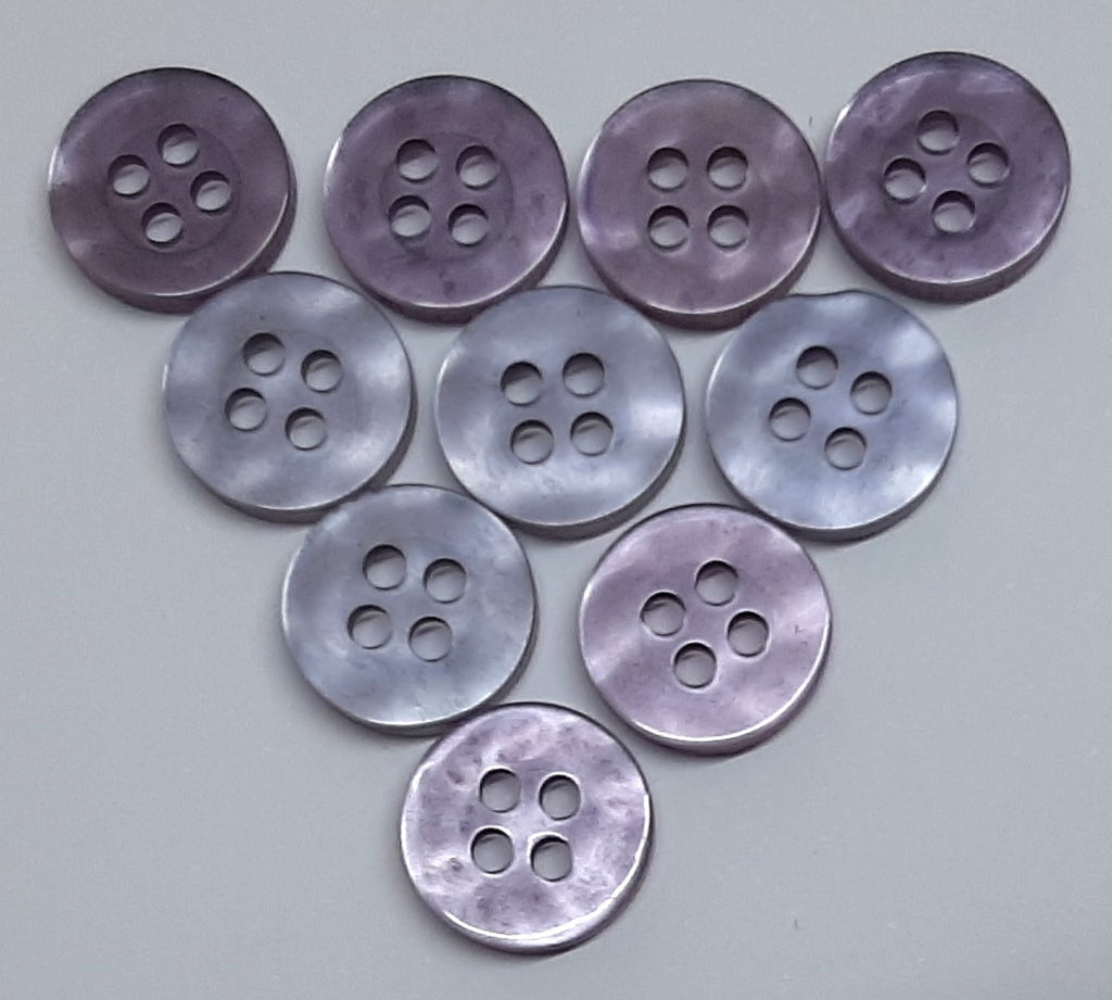 Buttons 10 Vintage 4 Hole for Dress Shirts Pearlesque violet / grey tints 10.7mm New Old Stock