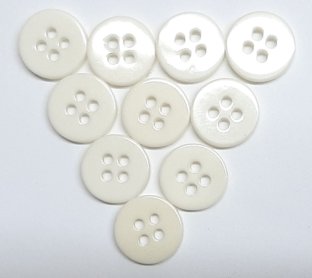 Buttons 10 Vintage 4 Hole for Dress Shirts Pearlesque White 11.6mm New Old Stock