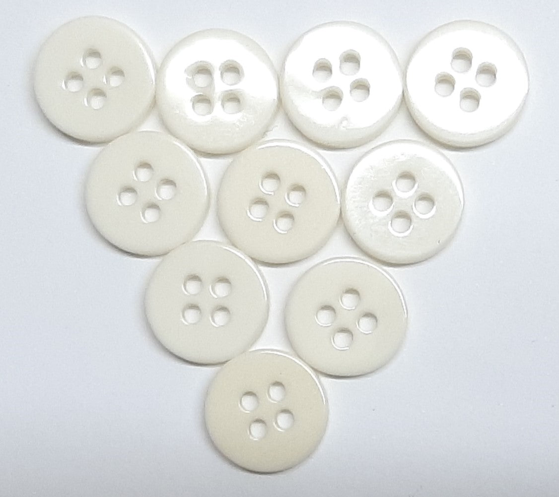 Buttons 10 Vintage 4 Hole for Dress Shirts Pearlesque White 11.6mm New Old Stock