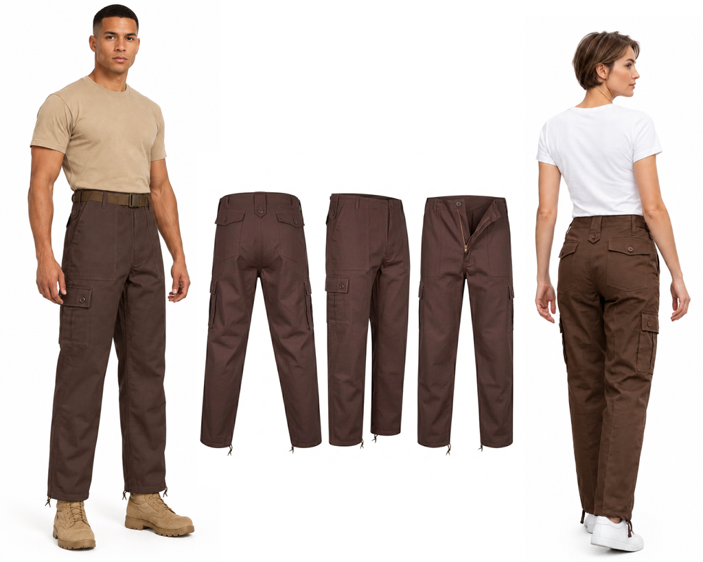 Brown Combat Trousers Sand Plain Pattern Military Style Combat / Army Field Pants 32"