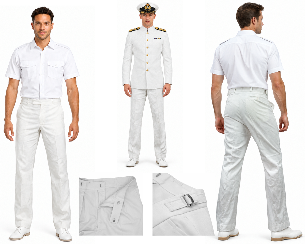 White Naval Trousers RN Royal Navy Style Class 1 CLI Smart Dress Straight Leg NEW