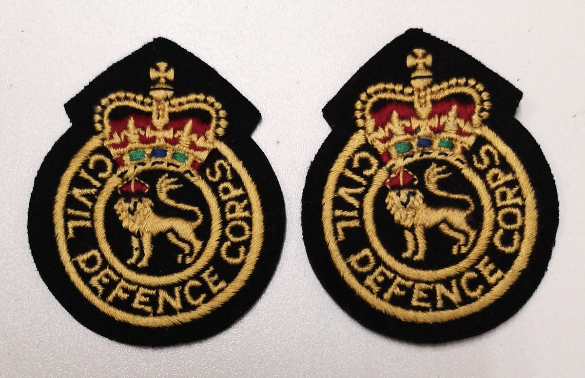 Genuine British Civil Defence Corp Queens Crown Badges / Patches x2