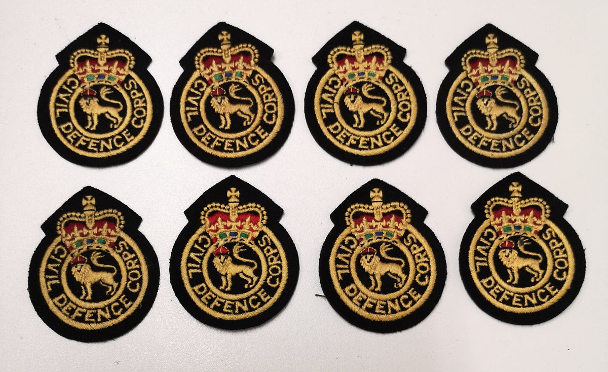 Genuine British Civil Defence Corp Queens Crown Badges / Patches x8