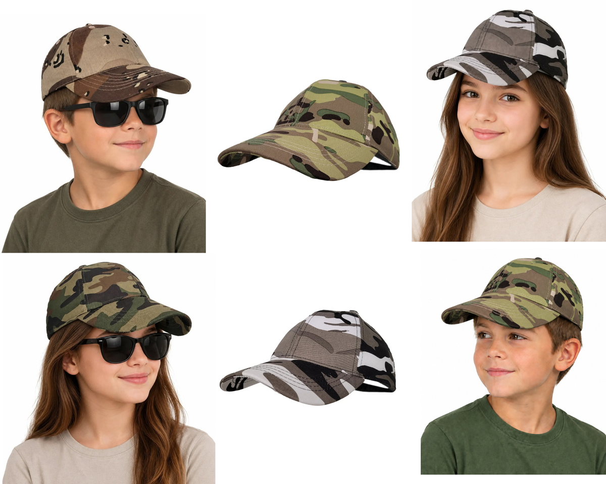 Kids Army Cap Baseball Type Military Various Camo Patterns