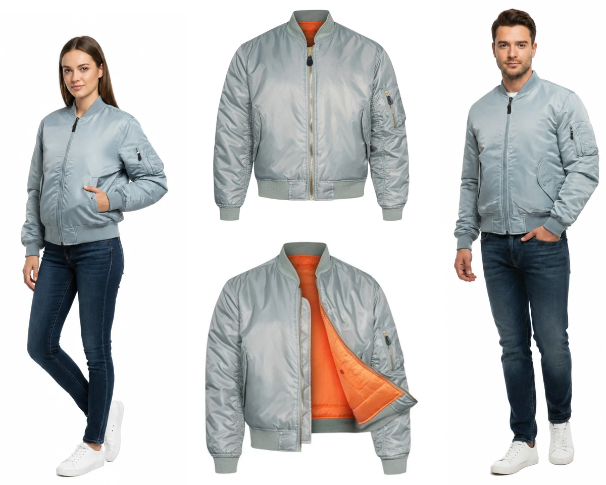 MA1 Bomber Jacket US Military Style Silver / Grey Colour