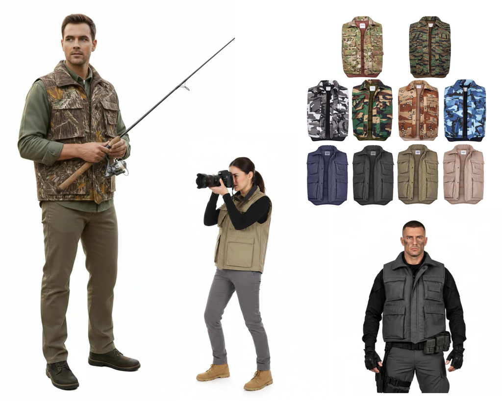 Bodywarmer Padded Gilet Action Vest Multi Pocket Assorted Colours