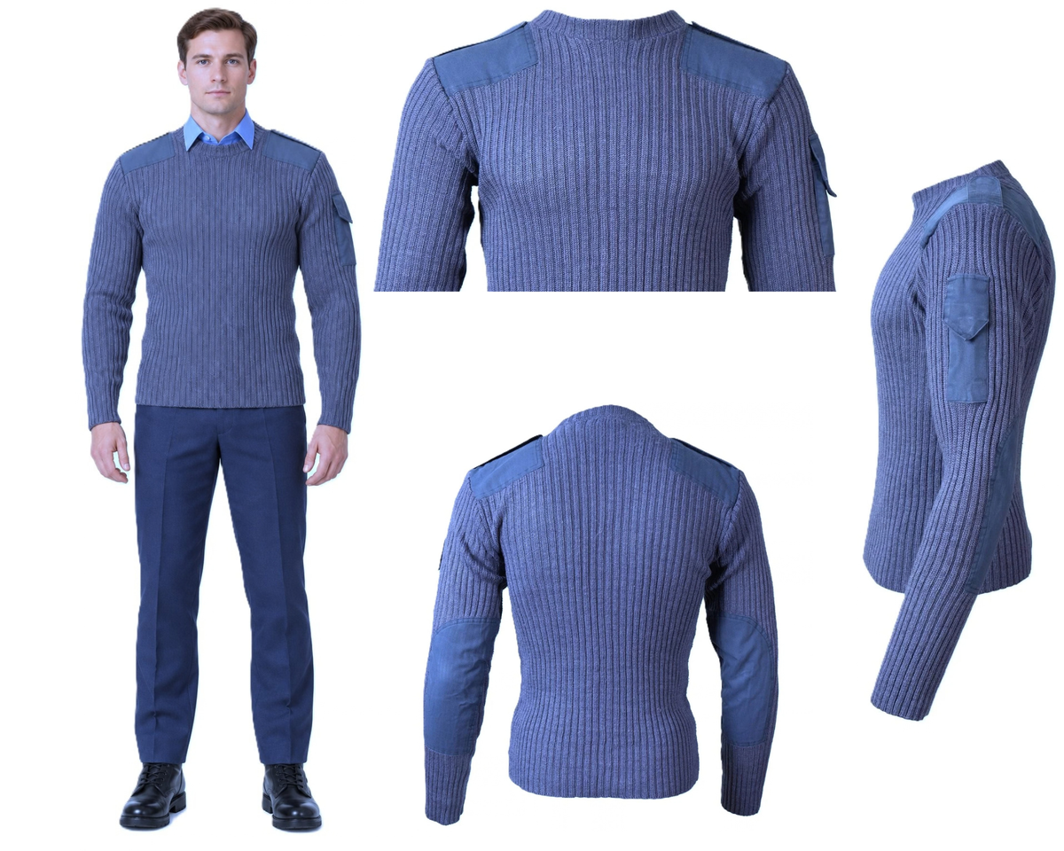 RAF Commando Jumper Crew Neck Ribbed Pullover British Royal Air Force Blue Grey
