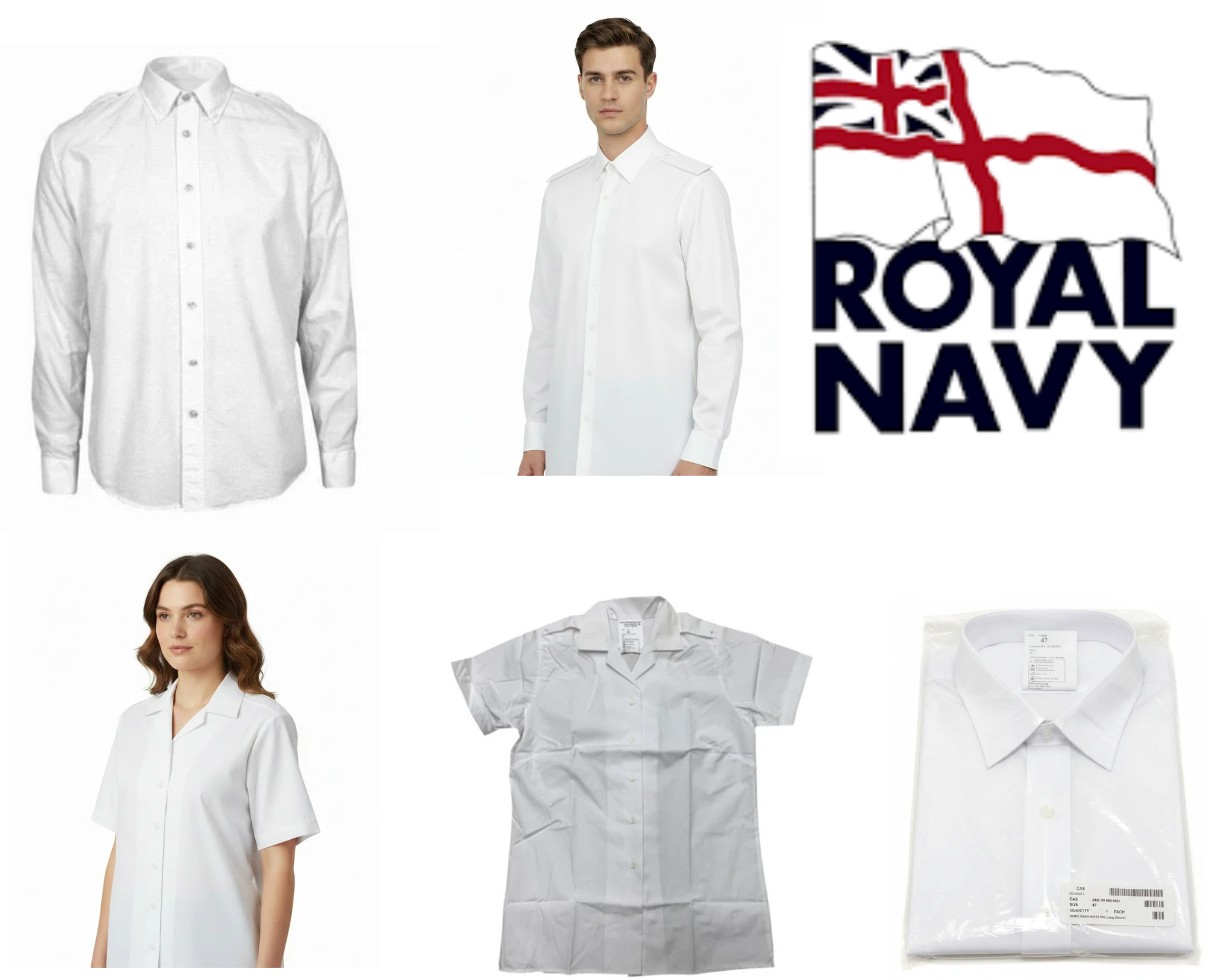 RN Dress Shirt White Long or Short Sleeve Male or Female British Royal Navy