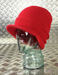 Bright RED Peak / Peaked Beanie Hat / Radar Cap - One size - BRAND NEW