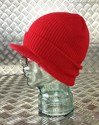 Bright RED Peak / Peaked Beanie Hat / Radar Cap - One size - BRAND NEW