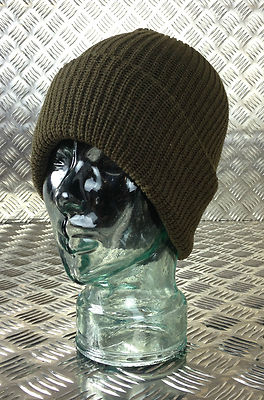 Army Green Knitted Beanie Hat / Watch Cap / Woolly Hat - One size - NEW