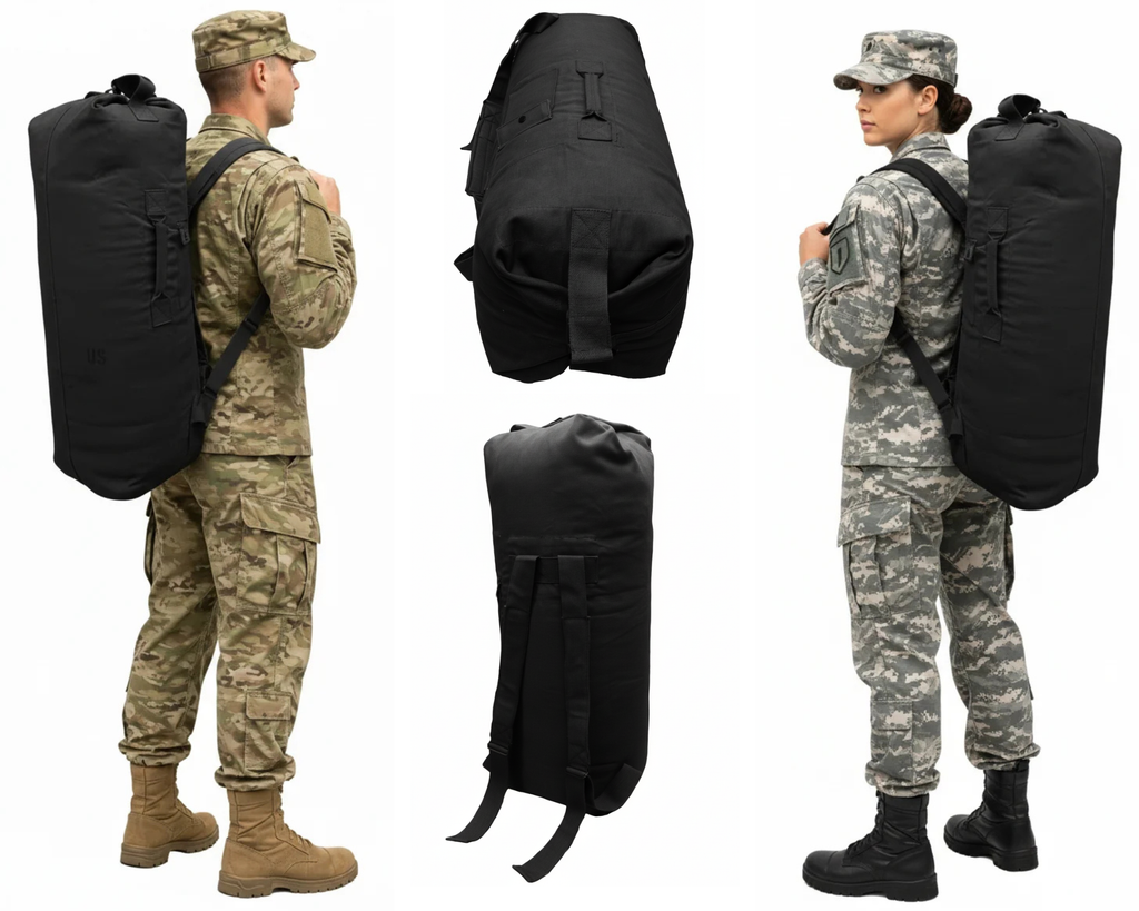 Army Kitbag US Style Duffle Shoulder Bag & Rucksack Military Stealth Black