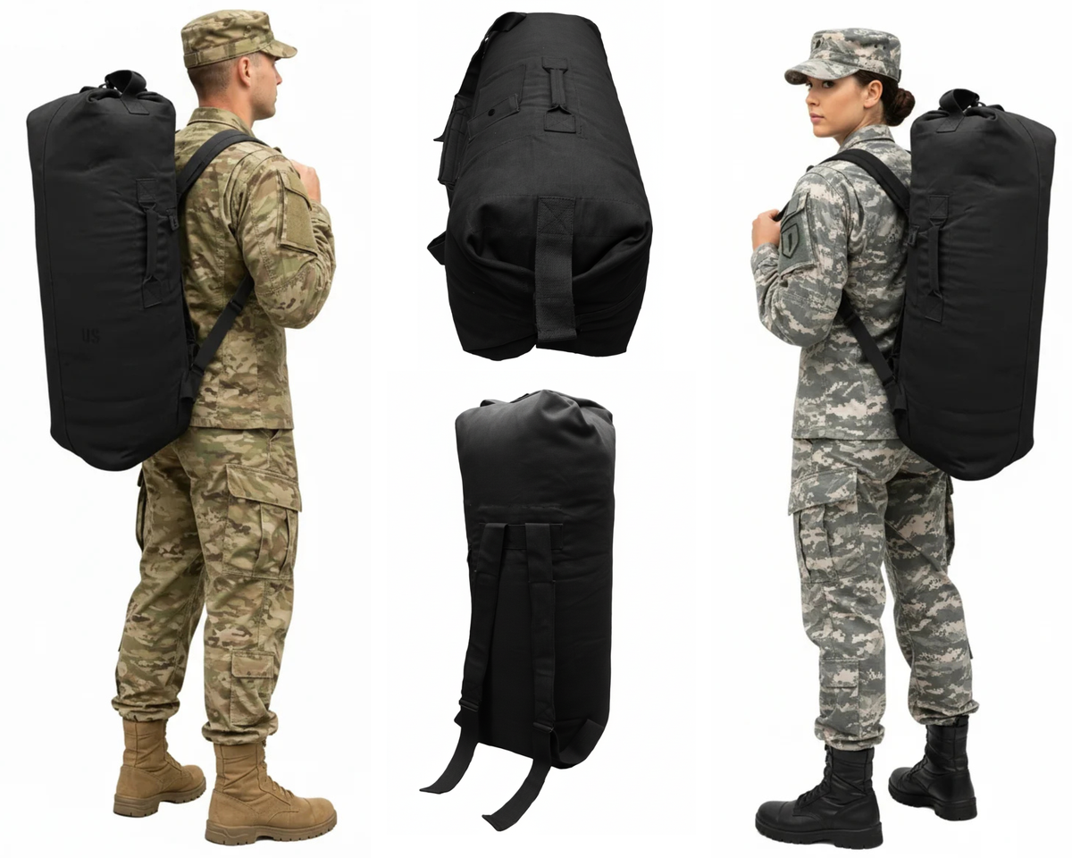 Army Kitbag US Style Duffle Shoulder Bag & Rucksack Military Stealth Black