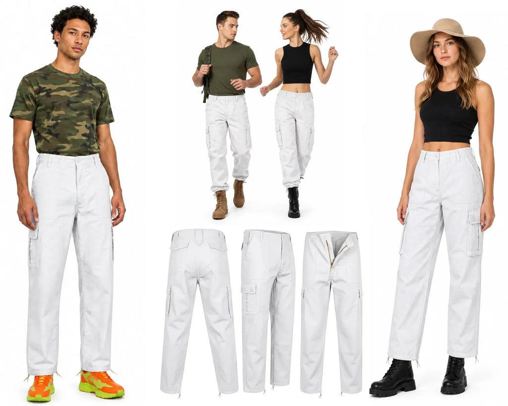 White Cargo Trousers Military Style Combat / Field Army Pants Waist 36"