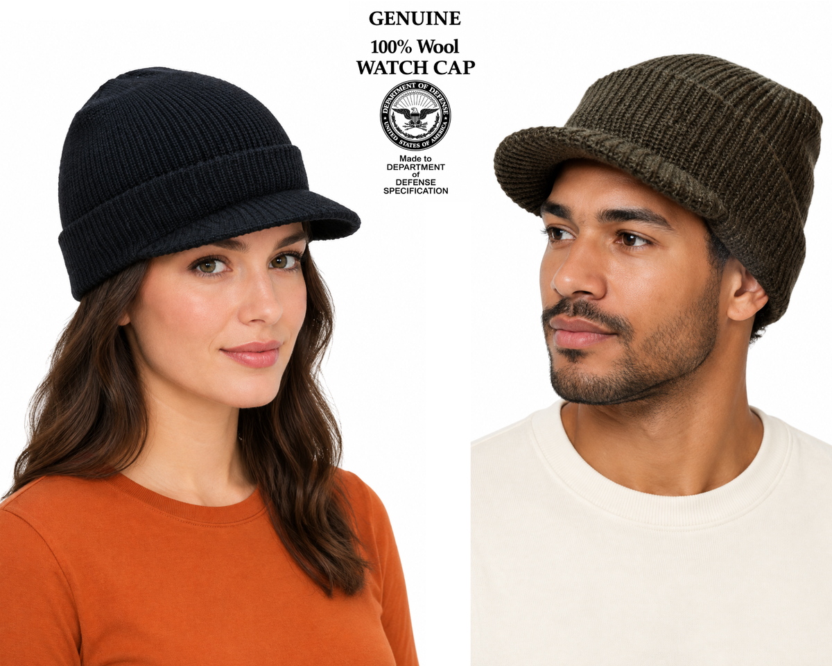 Jeep Cap US Army 100% Wool Peaked Beanie Radar Hat Black or Green