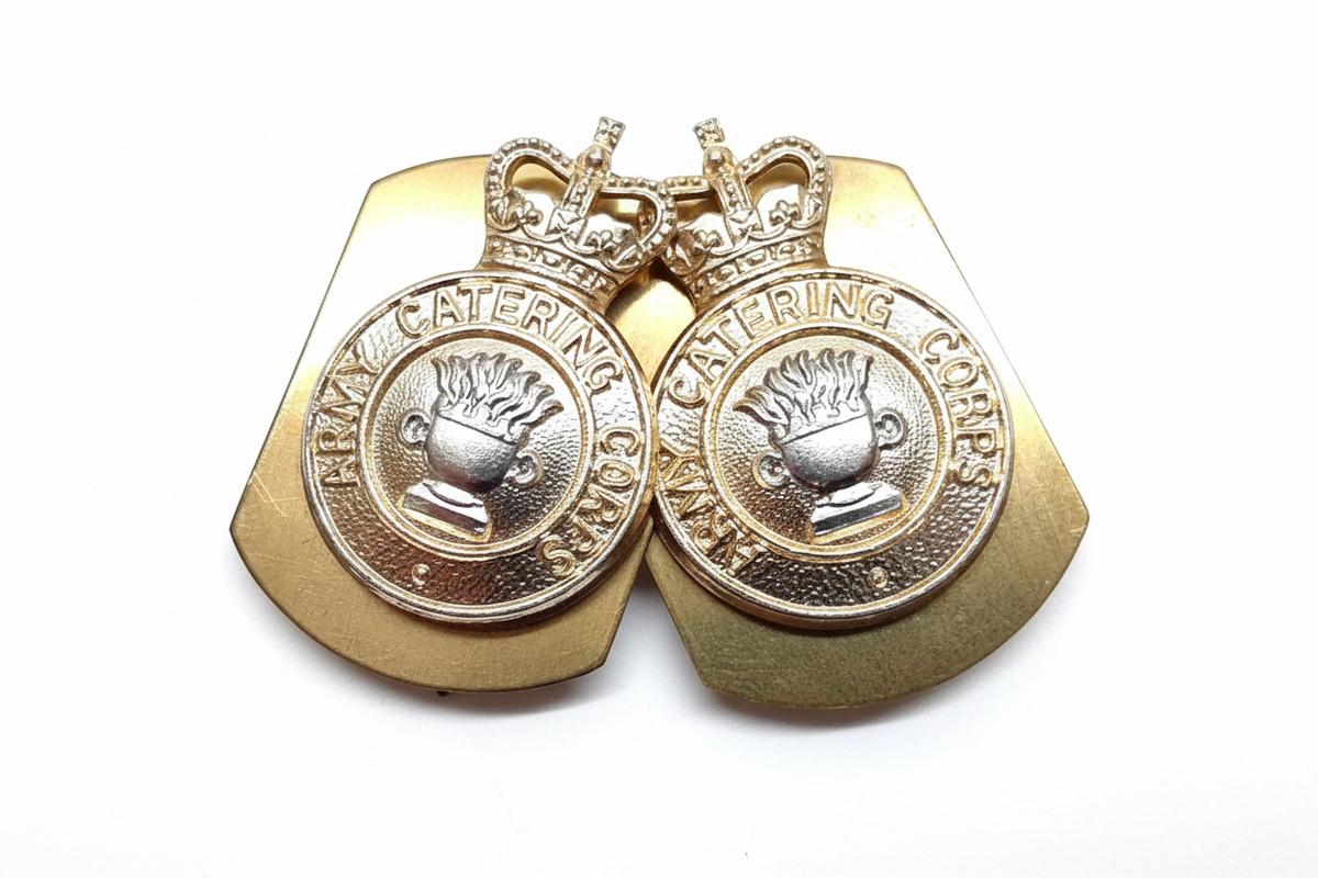 Army Catering Corps Collar Dog Badges - White Background