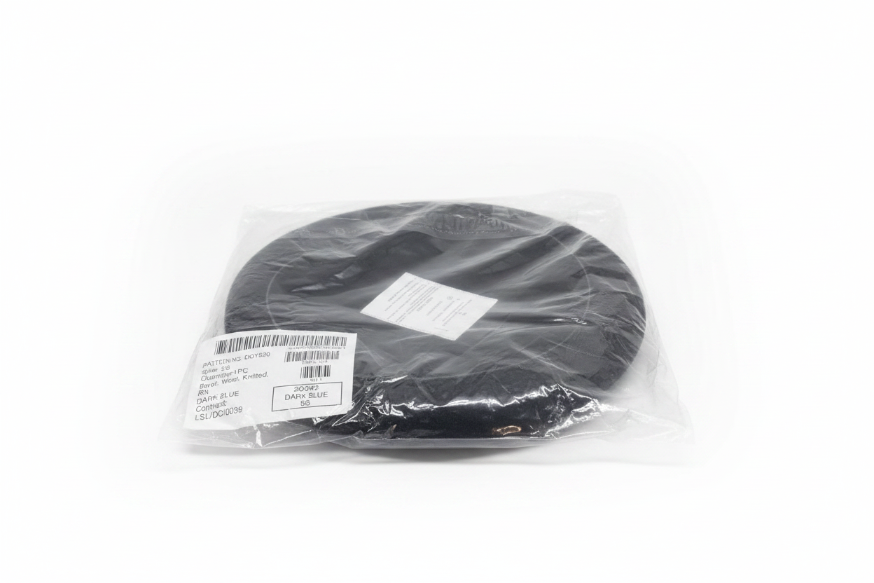 Beret in packaging white background