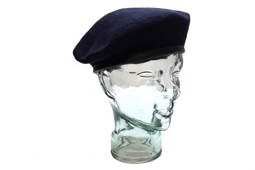 Beret on glass head white background