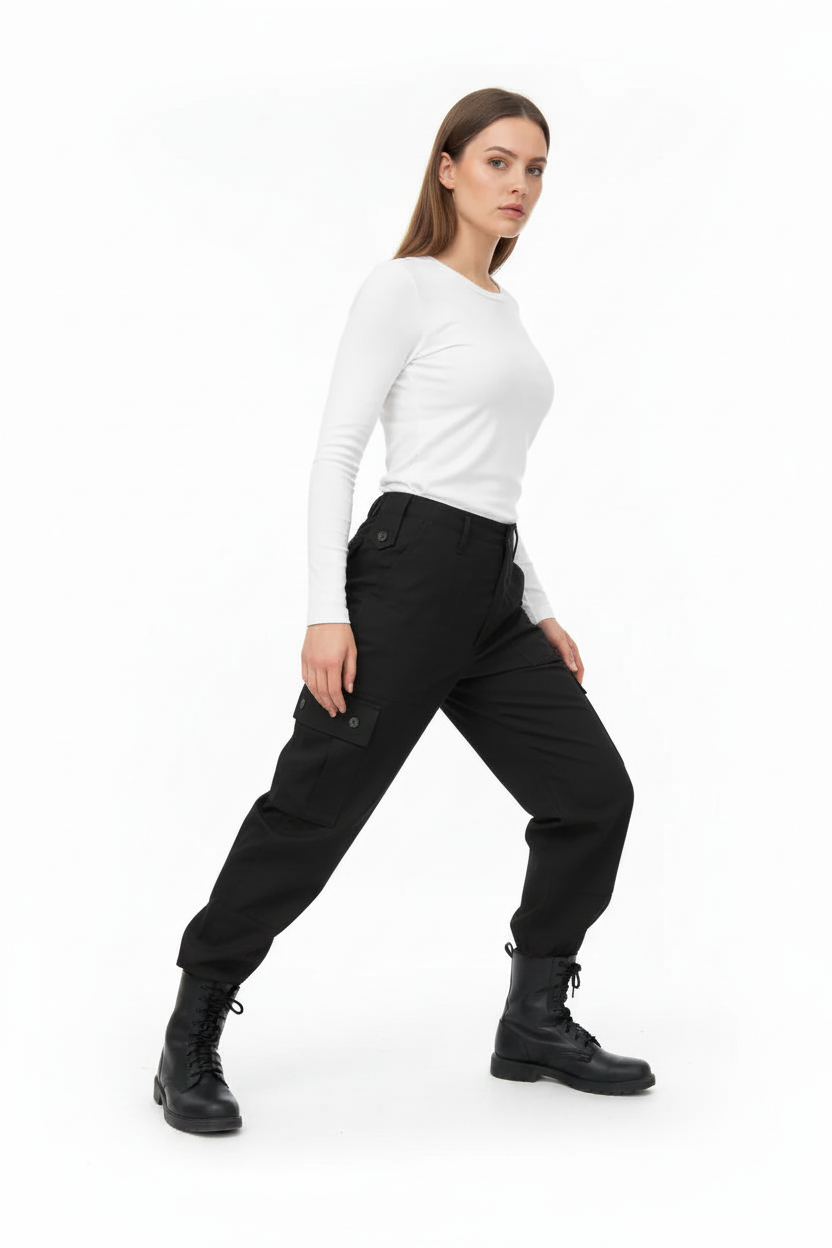 Black combat trousers female walking