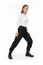 Black combat trousers female walking