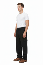 Black combat trousers male white tee