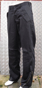 Black Italian Army Style Straight Leg Trousers w Knee Patches & Zips Size 36"