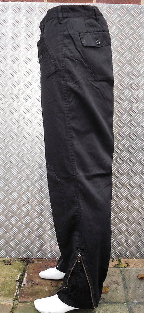Black Italian Army Style Straight Leg Trousers w Knee Patches & Zips Size 36"