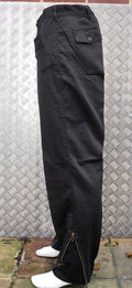 Black Italian Army Style Straight Leg Trousers w Knee Patches & Zips Size 36"