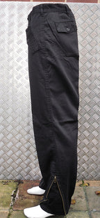 Black Italian Army Style Straight Leg Trousers w Knee Patches & Zips Size 36"