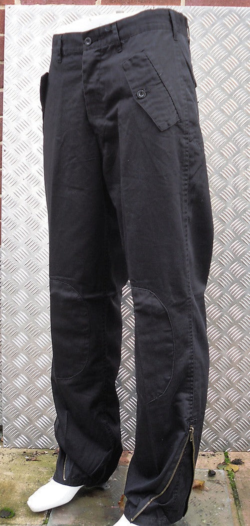 Black Italian Style Army Trousers. Knee Patches and Zips. Size 34" - NEW