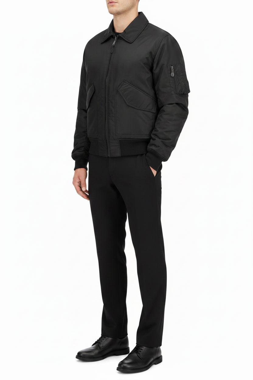 Black MA-2 Bomber Jacket - Fashion Pose