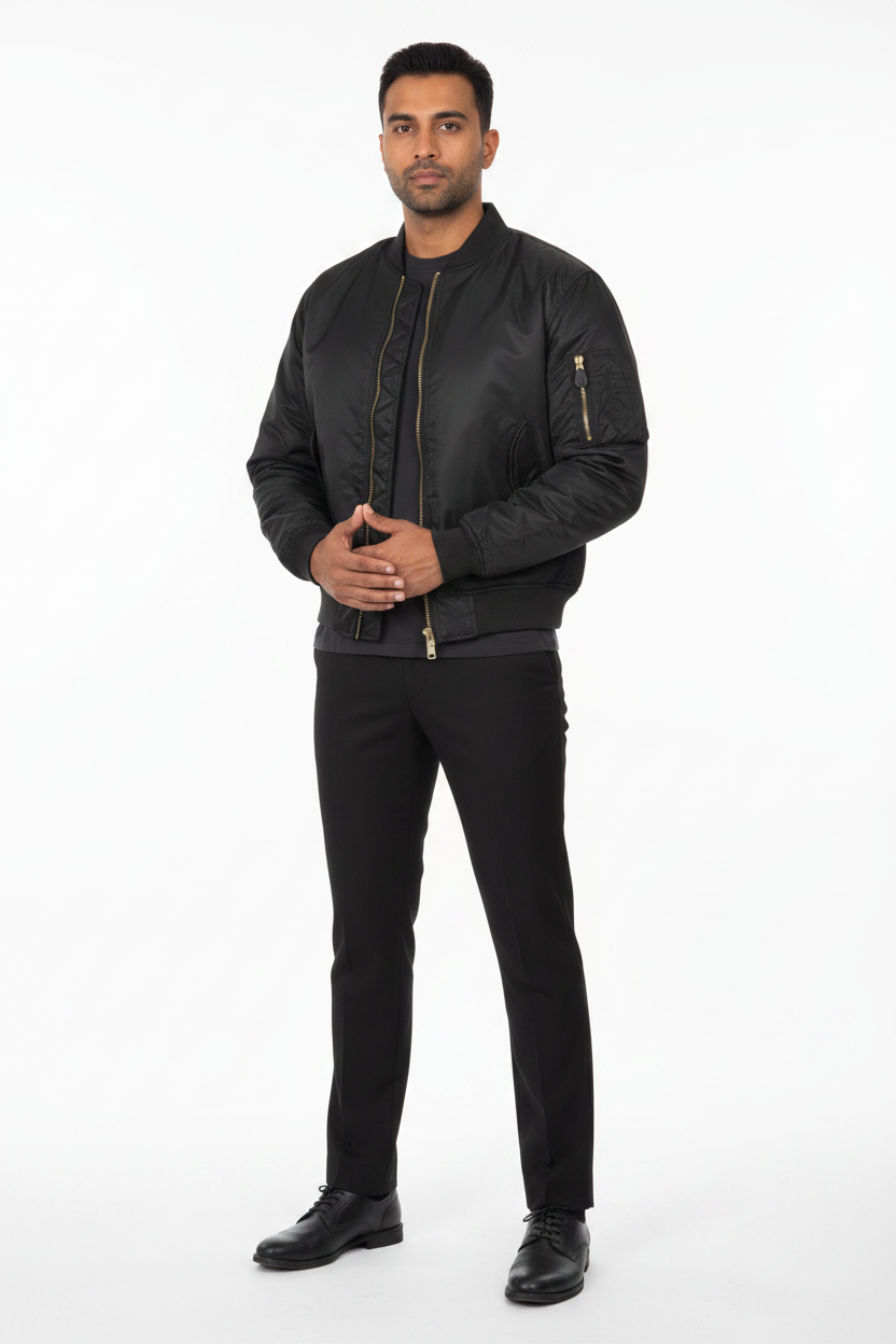 Black MA1 on Male Security Model