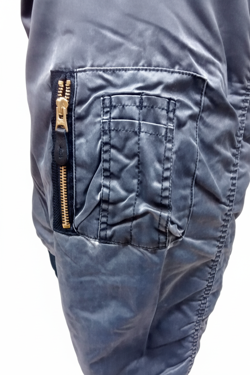 Black Stone Washed MA1 Sleeve - White BG