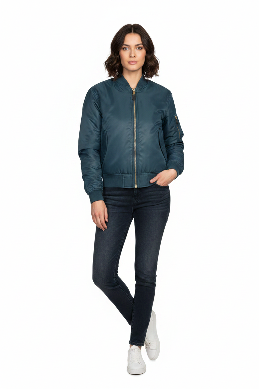 Blue MA1 Female Fashion Pose - Closed Zip