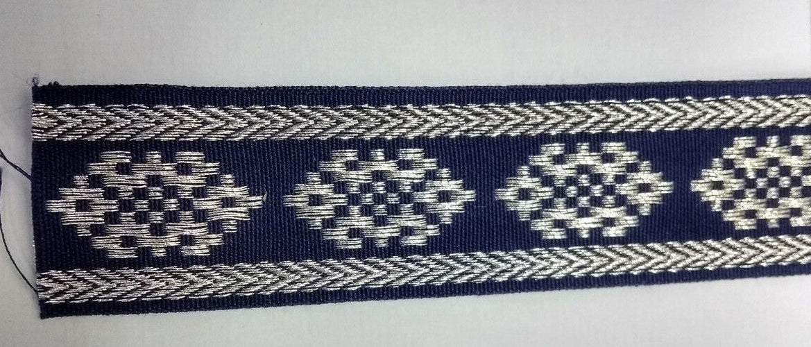 Blue or Black Cotton Lace with Silver Metalised Polyester Composite British Made