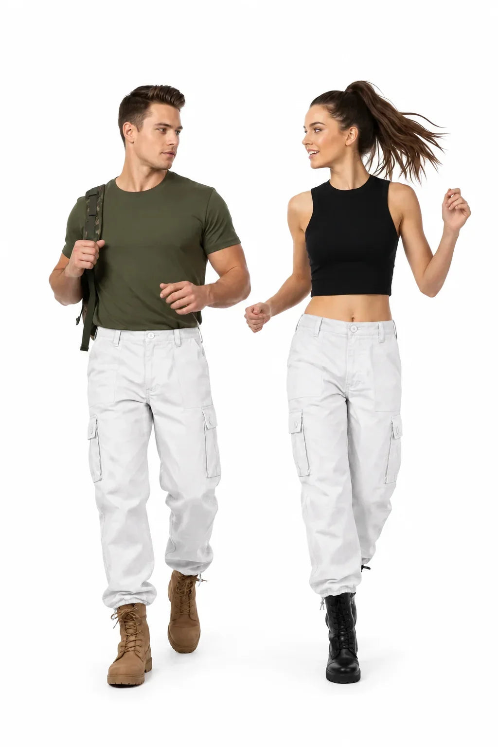 White Cargo Trousers Military Style Combat / Field Army Pants Waist 28"