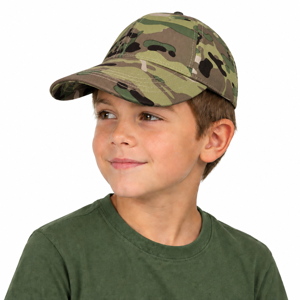 Boy model wearing the new camouflage cap