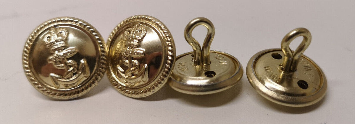 British Royal Navy Dress Roped Rim Anchor Queen's Crown Buttons 26L Long Shank