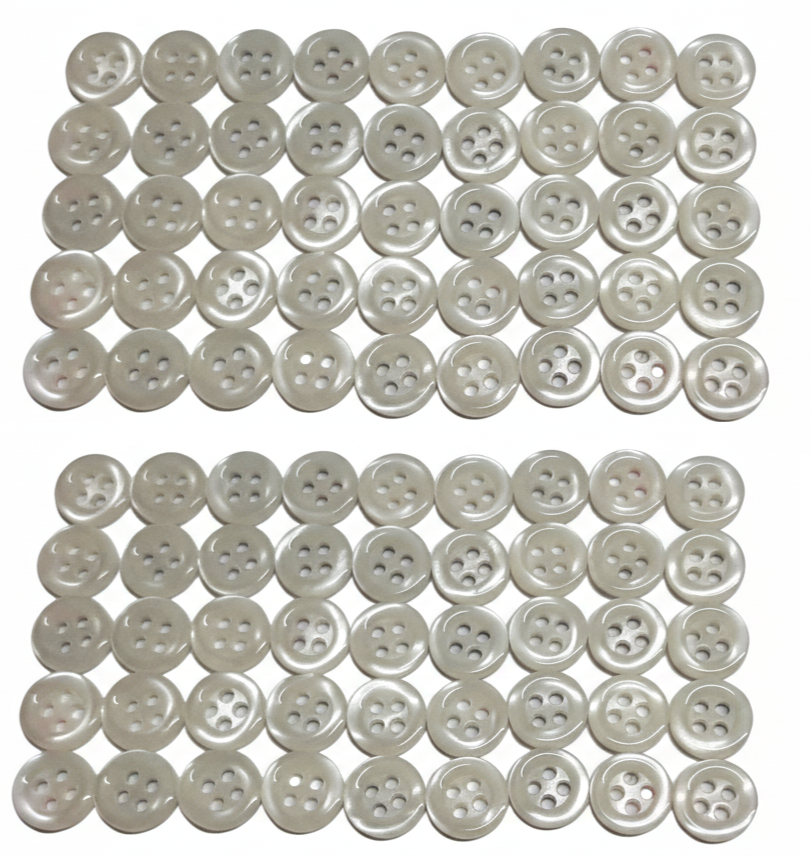 Buttons 100 Vintage 4 Hole for Dress Shirts Pearlesque Clear White 10mm NOS