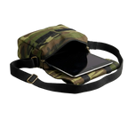 Camouflage bag with an iPad partially inside
