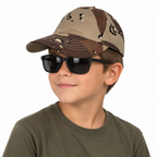 Camouflage cap on a boy wearing sunglasses