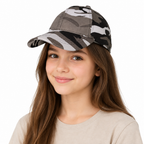 Camouflage cap on a young girl without glasses