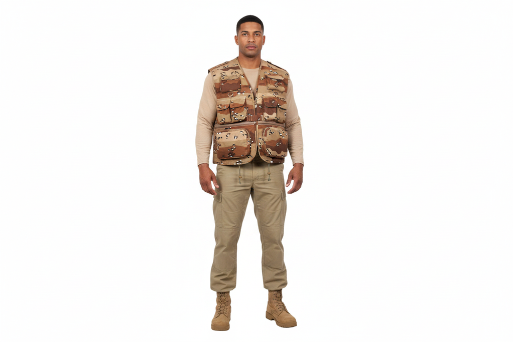 Desert Camo Vest on Male Soldier Model