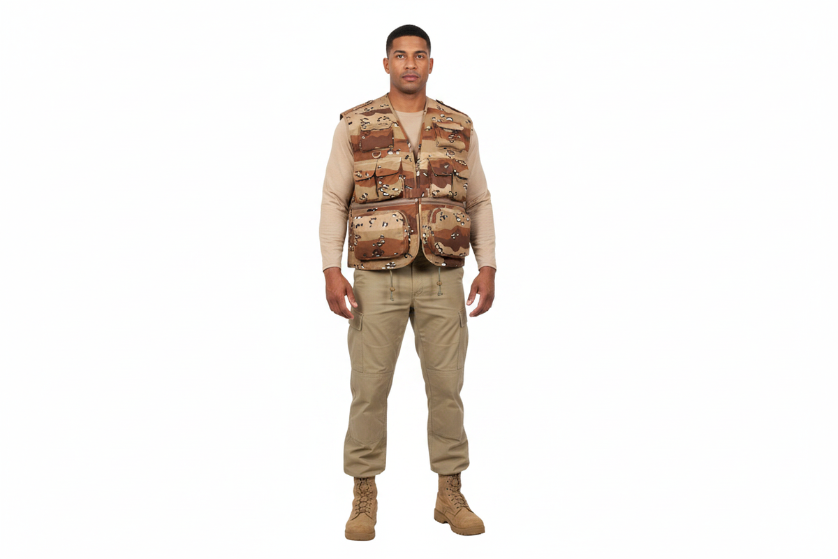 Desert Camo Vest on Male Soldier Model