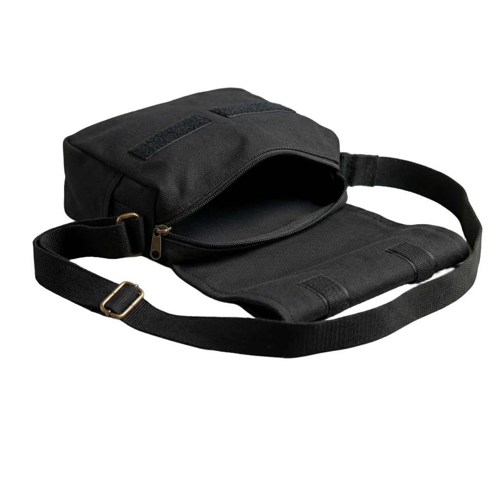 Empty black bag with all contents removed
