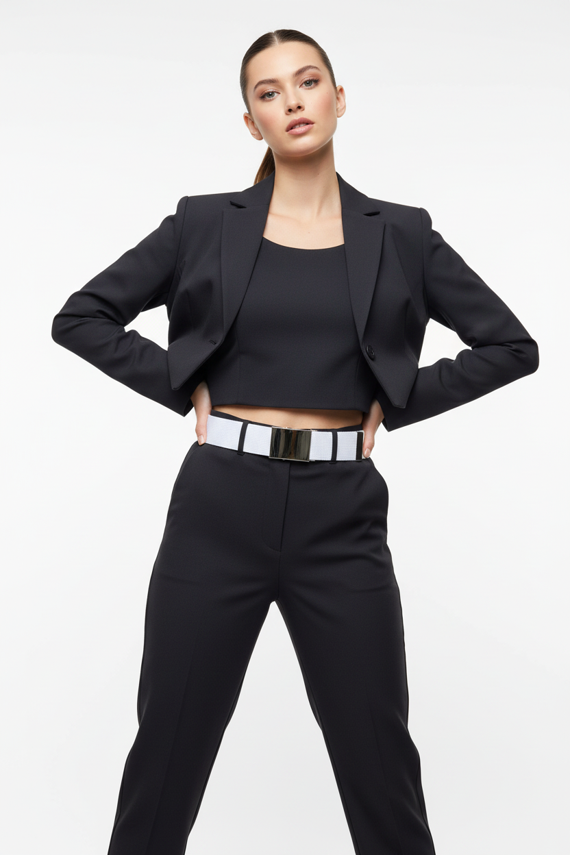 Female fashion model wearing pale belt