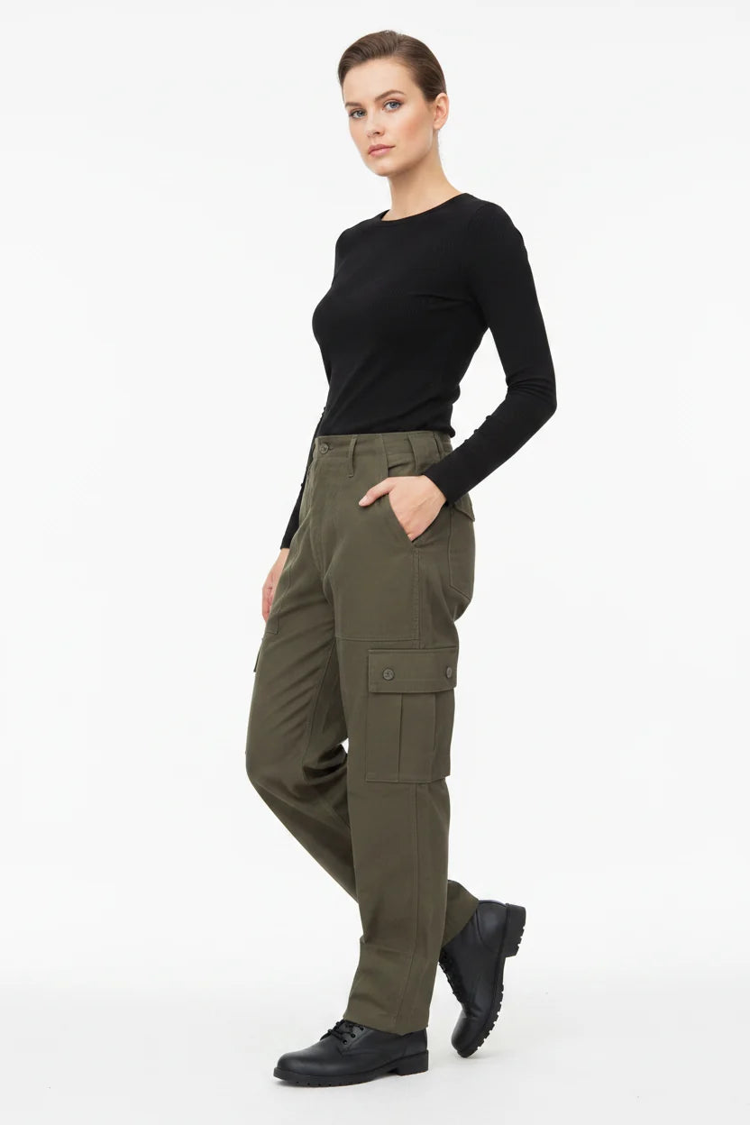 Green Combat Trousers Olive Plain Pattern Military Style Combat / Army Field Pants 48"