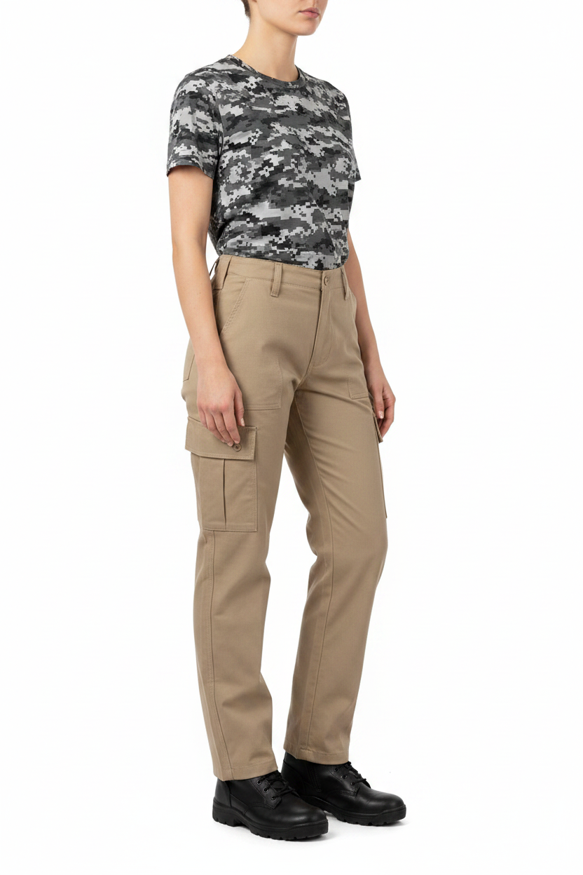 Female Model - Side View, Urban Camo, Cargo Trousers