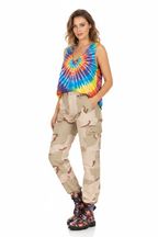 Female Model - Tie Dye Vest & Floral Boots